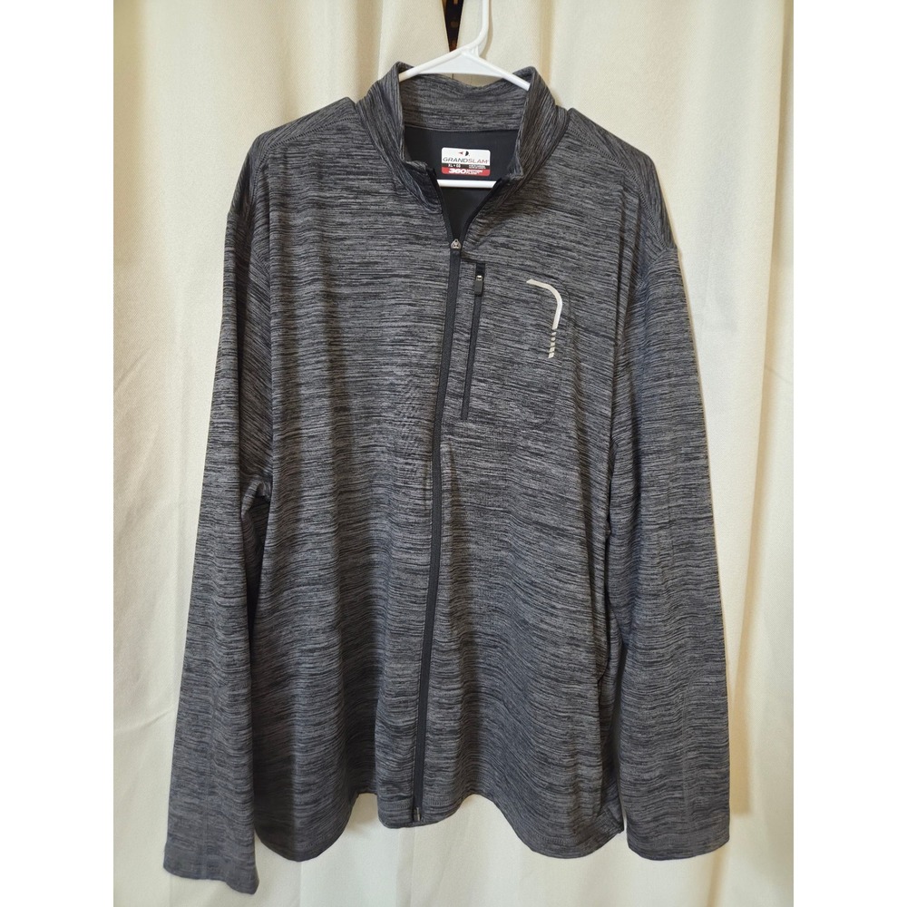 Grand Slam Mens XL Full Zip Jacket Gray Space Dye 360 Motion Flow Athletic Layer